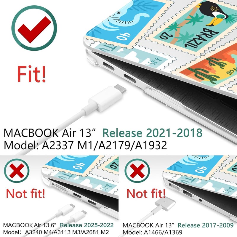 DONGKE for MacBook Air 13 Inch Case 2021-2018, Compatible with A2337 M1 A2179 A1932 Support Retina Display & Touch ID, Hard Shell Plastic Cover with Keyboard Skin - Post Stamps - Image 3